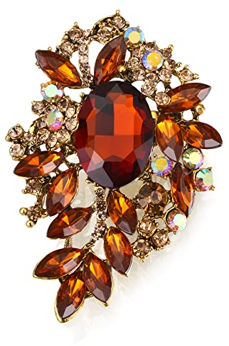 EVER FAITH Oval Brosche mit Strass-Kristall glänzende Vintage-inspirierte Blumen-Marquise-Brosche für Damen Abschlussball Braun Antik Gold-Tone
