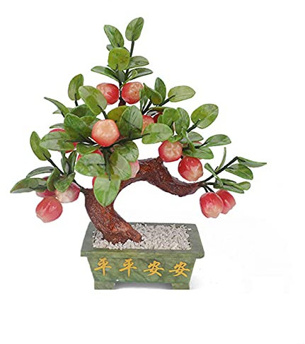 SXSGSM Künstliche Jade Bonsai Apfelbaum Dekorativer Bonsai Schreibtisch Display Topf Ornamente für Home Office Shop Zen Dekoration Dekor Künstliche Zimmerpflanzen (Größe: S)
