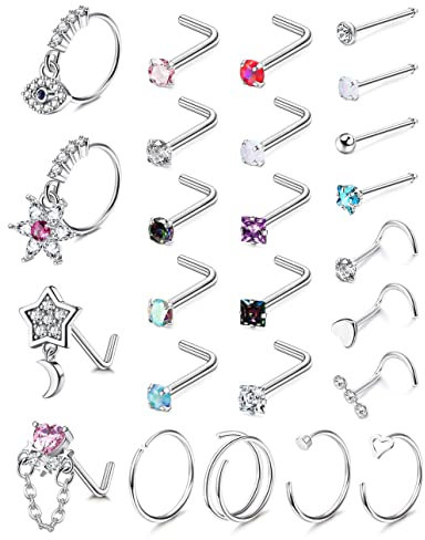 KALVICA 20G Nasenpiercing Steck für Damen Männer Chirurgenstahl Nasenpiercing mit Zirconia L-Form Nasenstecker Piercing Tragus Lippenpiercing Labret Stecker Conch Daith Piercings Schmuck