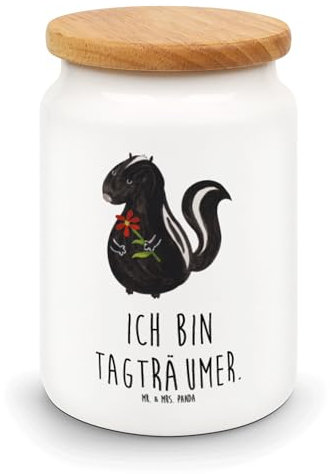 Mr. & Mrs. Panda Vorratsdose Stinktier Blume - Geschenk, Skunk, Vorratsdosen Mehl, Keramikdose, Träume, Dreams, Tagträumer, Mottensichere