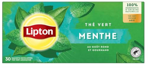 Lipton, Thé Vert, Thé Vert Origine Asie, Infusion à froid ou chaud, Goût Menthe, Fraîcheur, Ingrédients d'Origine 100% Naturelle, 30 sachets