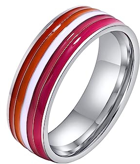 OAKKY Unisex 6mm Einzigartig Cool Emaille Bunte Streifen LGBT Homosexuell Stolz Ring Edelstahl Eternity Paar Hochzeit Band Lesbisch Größe 54 (17.2)