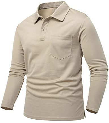 donhobo Herren Poloshirt Polohemd Regular Fit Golf T Shirts Männer Tactical Shirt Langarm Funktionsshirt Leicht Atmungsaktiv Outdoor Sport Freizeitshirt, Khaki, L