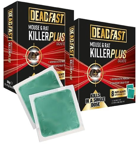 Topline Mouse & Rat Killer Poison - Pack of 2 x 8 Fast Acting Killer Plus Rat & Mouse Bait 10g Pest Control Sachets for Use Indoor and Outdoor Around Buildings