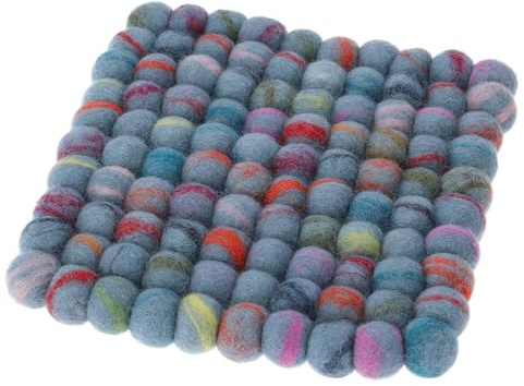 GURU SHOP Filzuntersetzer, Untersetzer aus Filzkugeln, Filzdekoration Quadratisch 20x20 cm - Blau/bunt