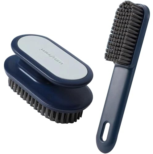 Ganganmax Household Cleaning Scrub Brush Soft Bristle Laundry Brush Shoe Stain Remover Brushes Cleaning Supplies Set Comfort Grip Nylon Brushes for Fabric Clothes Carpet Floor Pack of 2 (Blue)