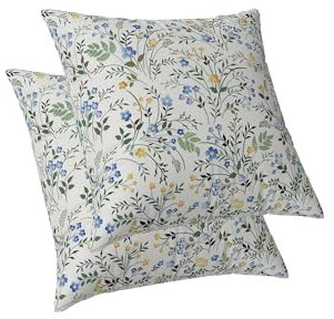 ggaimwf Kissenbezug mit Blumenmuster Blaue Blume Gras Pflanzenmuster Kissen Bauernhausstil Land Kissenbezüge für Sofa Wohnzimmer Bett Wohnkultur Outdoor Kissenbezug 40x40cm 2er-Set