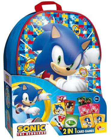 Lisciani - SONIC - Rucksack-Set mit 2-in-1 Sonic Kartenspielen - Reisespiele für Kinder ab 6 Jahren - 2 verschiedene Spiele zum Spielen in der Schule - 2 Spieler und mehr