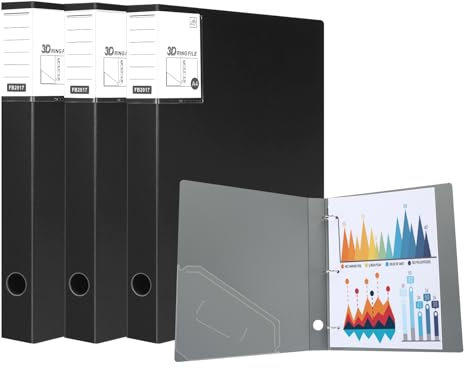 YAWOIRG Ringbuch A4,Ringbuch 3 Ringe,35 mm Rückenbreite,Ringordner für Unternehmen,Büro,Schule,Schwarz (4 Stück)