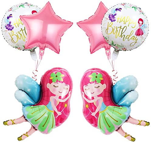 6 Stück Fee Folienballon, Zauber Fee Themenballon, XXL süße Flügelfee Helium Ballon, Kinder Happy Birthday Fee Ballon, Luftballons für Mädchen Geburtstag Baby Shower Jubiläum Motto Party Dekoration