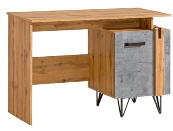 MINIO go for it - Schreibtisch 120 cm Milenium, Computertisch mit Türig, Schreibtische für Wohnzimmer, Modern Computertisch Schreibtisch Wohnzimmer - Farbe Wotan Eiche/Beton Milenium