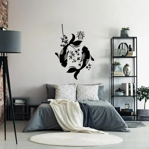 Koi Fisch Wandtattoo Chinesisches Dekor für Heimstudio Schlafzimmer Vinyl Wasserdicht abnehmbar Wandaufkleber Fenster Wohnzimmer 42x59cm