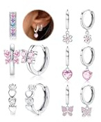 JeweBella 6 Paar Ohrringe Creolen Kinder Mädchen Damen Chirurgenstahl Kleine Creolen mit Anhänger Herz Blume Stern Ohrringe Set Niedlich Ohrringe Mädchen Hängend Kinder Ohrringe