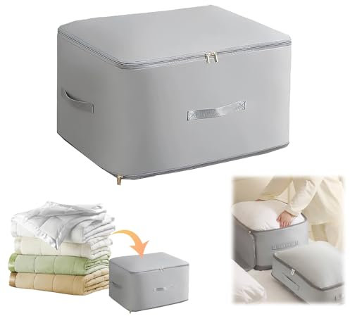 Ultra Space Saving Self Compression Organizer,Compression Bags,Duvet Storage Bags with Zips,Heavy Duty Moving Bags,Self Compression Organiser for Clothes Blanket Comforters (Grey, L(54 * 42 * 30cm))