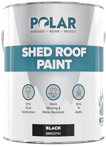 Polar Shed Roof Paint - Black 5 Litre | Instant Waterproofing Protection for Felt, Shed & Garage Roofs | Smooth & Decorative Finish | Durable Shed Paint for Exterior Use