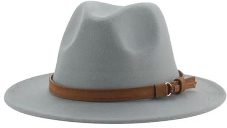 FULUJIDI Fedora Trilby Filzhut Hut Fedora Hüte Für Frauen Männer Breite Krempe Solide Frauen Hüte Band Gürtel Klassische Formale Kleider Hüte 52-54Cm (Kinder) Lightgrey