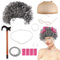 Perücken Kostümset für Alte Damen, 100 Tage Schulkostüm Oma Kostüm Perücke Cosplay Set für Alte Damen mit Brille Ohrringen Halskette Armband Gehstock für Halloween Maskerade Cosplay