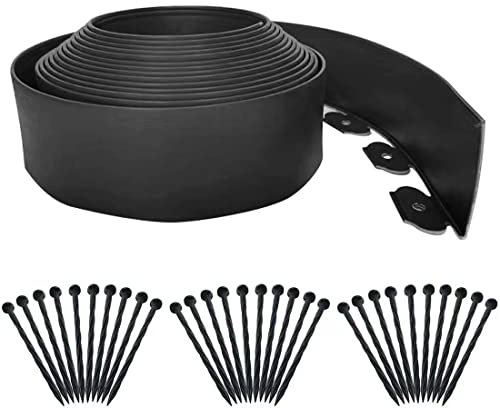 Parure de Paysage 10m, Bordure de Garniture de Jardin [Haut 10cm] kit de Garniture de pelouse Flexible sans tranchée avec 30 Clous, lit de Jardin en Gazon clôture en Plastique Robuste (Black)