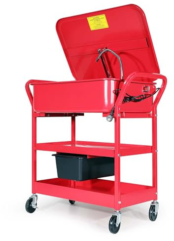 Wiltec Fontaine de dégraissage et nettoyage de pièces mécaniques – 711 x 483 x 208 mm – Bac de lavage 75,7 l avec pompe et chariot mobile – Garage Atelier