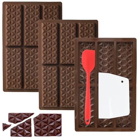 Silicone Moulds for Chocolate 3 Pack - Chocolate Mould Candy Moulds 6 Cells Rectangle Triangle Diamond Shape,Chocolate bar Moulds Ice Cube Tray Soap Wax Melt Molds Flexible Baking Mould