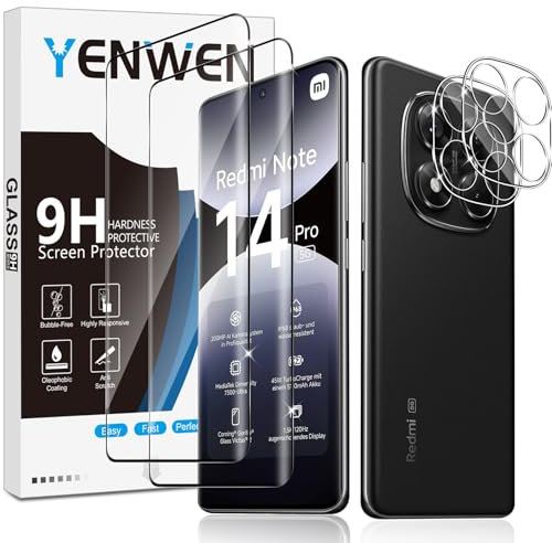 Yenwen Schutzfolie für Xiaomi Redmi Note 14 Pro 5G für Panzerglas, 2 Stück Panzer Schutz Glas mit 2 Stück Kameraschutz, 9H Härte Schutzglas Anti-Kratzer Glas Handy Folie HD Klar Displayschutz