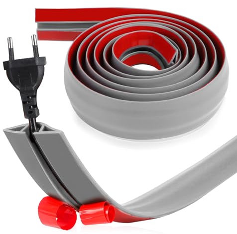 DBREAKS 5CM*3M Selbstklebend Boden Kabelbrücke, Flexibler Klein Kabelkanal, Kabelabdeckung Kabelschacht, Mini Kabelkanal Selbstklebend, Kabelschutz für alle Netzkabel(Gray)