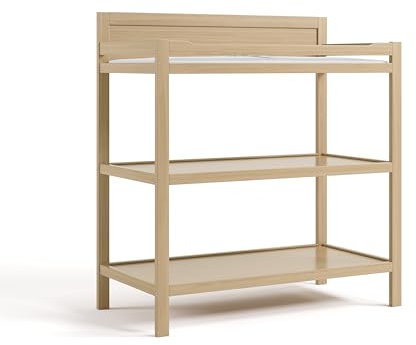 Storkcraft Wickeltisch Alpine (Treibholz) – Inklusive wasserabweisender Wickelunterlage mit Sicherheitsgurt, 2 offene Ablagen zur Aufbewahrung