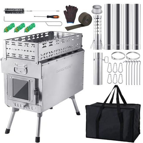 CHANGE MOORE Wood Burning Sauna Hot Tent Stove, Upgraded Heat Concentration for Lasting Warmth, Portable Camping Wood Stove, Outdoor Camping Fireplace with Anti-scalding Cloth & Chimney Pipe