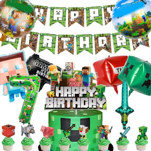 18 Pièces Video Game Party Décoration Set,Gaming Thème Gateau Décoration,Gamer Anniversaire Fête Bannières,5 Ans Game Film Aluminium Ballons Supplies Pour Lass Garçons