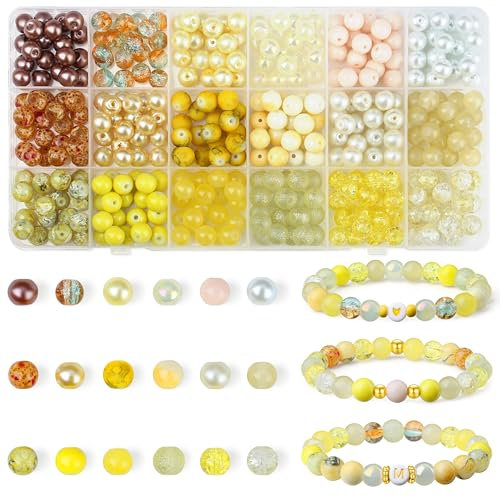AWARDSEN 8mm Yellow Beads Round Bead Lemon Colour Bracelet for Jewellery Making Bracelet Necklace Earring for Homemade Gifts 360 PCS Glass Beads