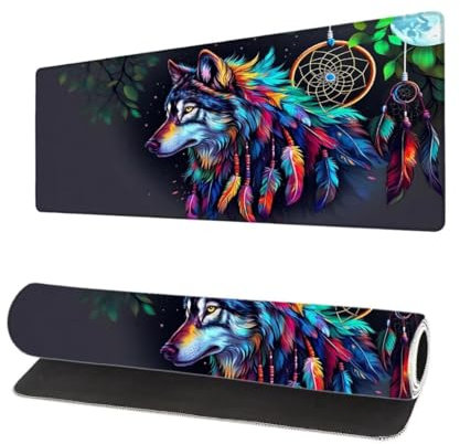 Mauspad XXL 700x300x3mm, Grau Groß Mousepad Gaming mit Motiv, Wolf Verlängertes Mouse Pad Tastatur Matte, rutschfeste Gummibasis, Vernähte Kanten Anti-Rutsch Mauspad Desk Mat Für Laptop Office K-8