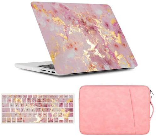 FFBOFFC Case Compatible with MacBook Air 13 Inch 2020 2019 2018 Release A2337 A2179 A1932 with Retina Display & Touch ID, Leather Case Shell Laptop Cover & Sleeve & Keyboard Skin, Pink Marble