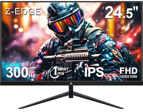 Z-Edge Ecran Gaming 25'' 300 Hz (DP1.4×2), IPS Panel, 240 Hz (HDMI2.0×2), FHD 1080P, 1ms, FreeSync, Moniteur PC Gamer LED 16:9, Inclinaison Réglable, Bordure ultra-fine, VESA 75*75mm (DP Câble Inclus)