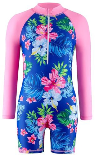 Atorcher Swimming Costume for Girls One Piece Swimsuit Rash Gurad Swimsuits Long Sleeve Swimwear Bathing Suit High Neck Swimwear (UK, Age, 3 Years, 4 Years, Regular, Pink Floral)