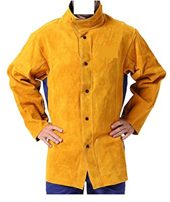 MKHFP Schweißschutzausrüstung Lederschweißjacke Flamme Hitze Funke Abriebfest Bekleidung Schweißer Arbeitsschutzkleidung Kleidung für Hersteller, Schweißer, Heimwerker(XL)