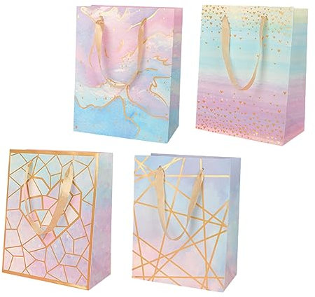 DEARMAMY 4stücke Handliche Geschenktüten Mit Bunten Papiertüten Für Geburtstags Hochzeitsfeiern Vielseitige Party Favor Bags Für Erwachsene Stilvolles Design Mit Herz Linienmustern