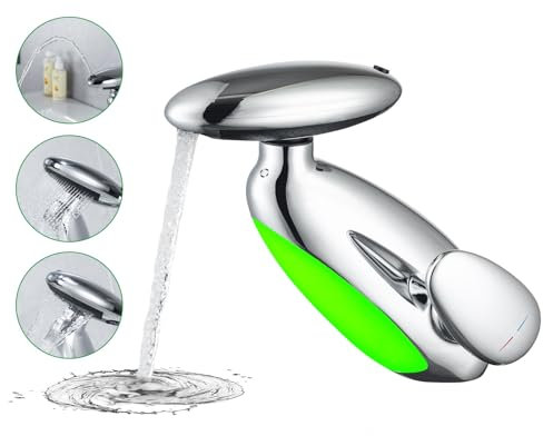 LakeBayMZC Robinet de Lavabo Avec Affichage LED Robinet de Salle de Bain Extensible,Mitigeur monocommande pour salle de bain - Avec 4 Types deJet d'eau,chromé