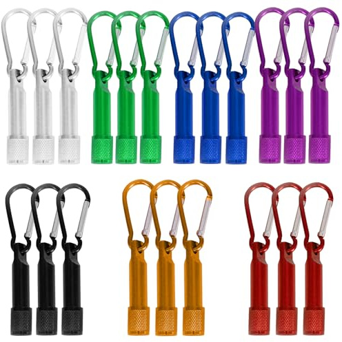 WIYETY Torcia portachiavi a LED: 21 pezzi, mini torcia portachiavi per bambini, torcia in alluminio colorato con gancio per arrampicata