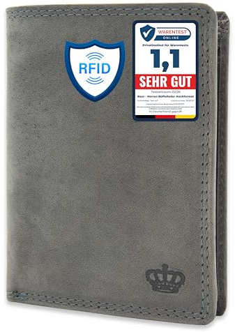Baur - Herren Geldbörse groß RFID-Schutz (Hochformat Standard, Grau) | Klassisches Portemonnaie, Hochformat, 8 Kartenfächer, großes Münzfach, Vollleder, echtes Büffelleder, RFID-Schutz