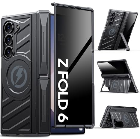 LEIAU Schutzhülle für Samsung Galaxy Z Fold 6: Robuste Schutzhülle [kompatibel mit MagSafe] [Sichtschutz] [Scharnierschutz] [Doppelständer] Stoßfeste TPU + PC-Hülle für Zfold 6 5G 2024