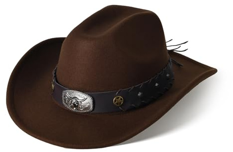 Cowboyhut Damen Herren Westernhut Fedora Hut Breiter Krempe mit Lederband