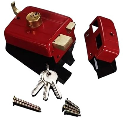 Serrure De Sécurité Antivol Rouge À L'ancienne, Serrure De Porte Extérieure Universelle, Serrure De Porte En Bois De Chambre À Coucher, Serrure À Languette Unique