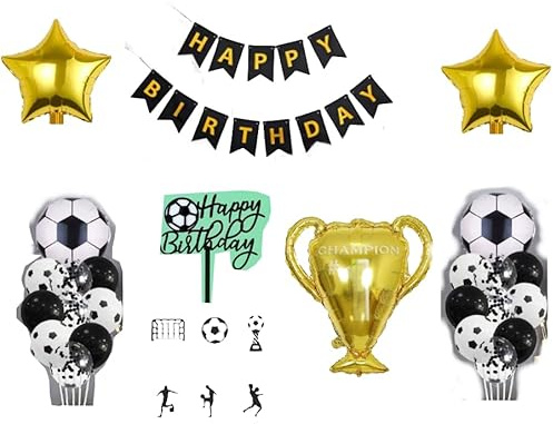 Fußball Geburtstagsdeko Set für Kinder – Perfekte Partydekoration mit Fußball-Ballons, Sternen und Cake Topper für Jungen
