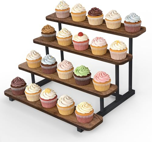 GHWMYD Alzatine per Cupcakes, 4 Livelli Alzata per 20 Torte Display, Porta per Dolci e Alzatine per Buffet, Supporto Espositore in legno per Dolci e Frutta, Nuziali Compleanno Partito Baby Shower