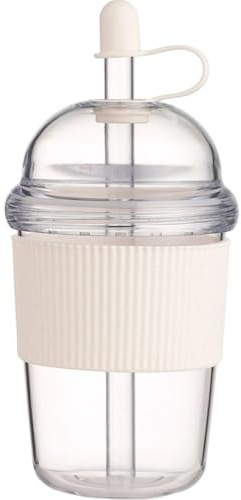Hipzeepo 1Pcs 430ML Transparent Coffee Mug with Lid and Straw Pearl Milk Tea Juice Plastic Cup