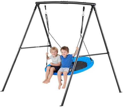 VEVOR Altalena da Giardino Telaio in Metallo a Forma di A per Bambini Sedile Carico max 199,6 kg, Altalena a Disco Struttura a Forma di A Seduta Rotonda Diametro 101,6 cm da Esterno Cortile Giardino