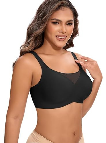 Cavotor Wireless Bras for Women Seamless Soft Comfort Bralettes with Bra Extender (322-Black,2XL)