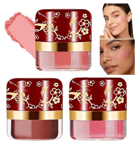 tulahkomen Poudre Blush - Maquillage Visage Mat Léger en Trois Pièces - Blush Poudre Enlumineur Effet Bonne Mine,Pour Femme Teint Rosé Naturel Types de Peau