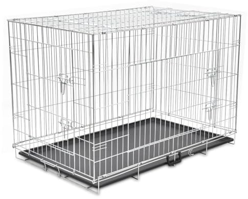GeenYuu Faltbare Hundebox Metall XXL mit 3 Türen, galvanisierter Stahlrahmen, 121 x 74 x 83 cm, faltbares Design, sicherer Hundekäfig für Transport, Training, Outdoor und Auto