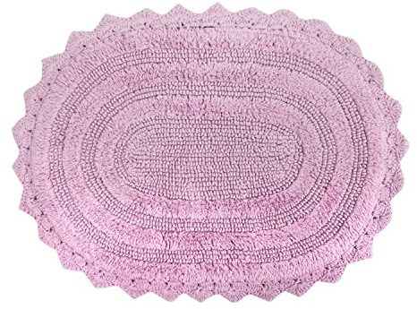DII Crochet Collection Reversible Bath Mat, Small Oval, 17x24, Mauve